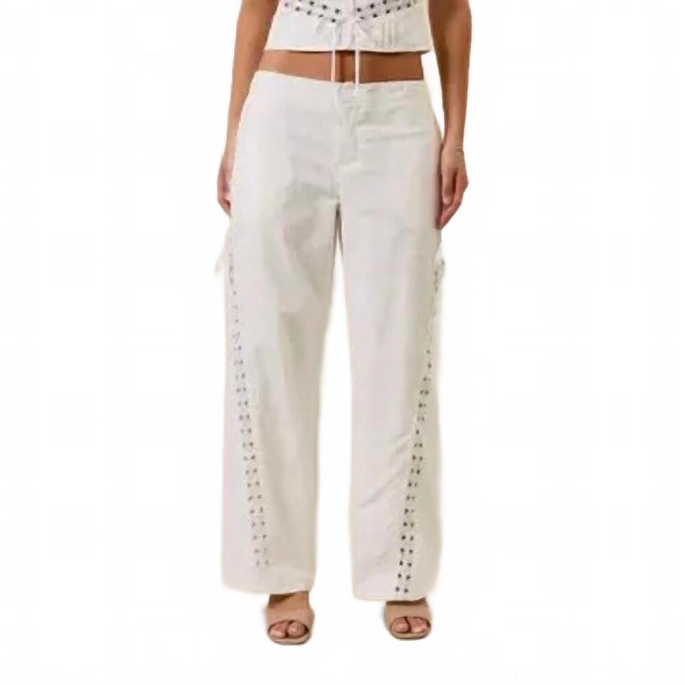 NEW LE LIS lexi low-rise lace trim pants in white